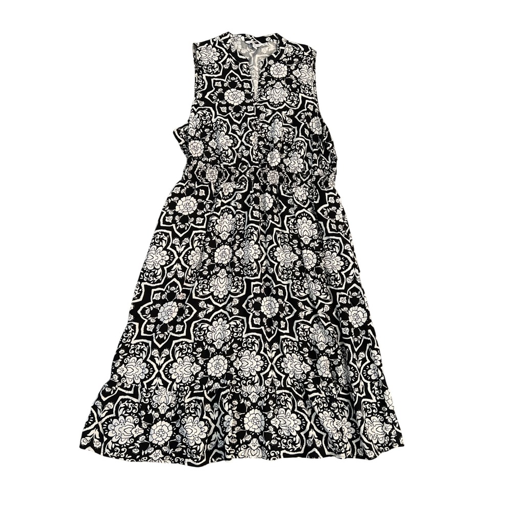 Croft & Barrow Womens XXL Black beige Floral Medallion Sleeveless Midi Dress